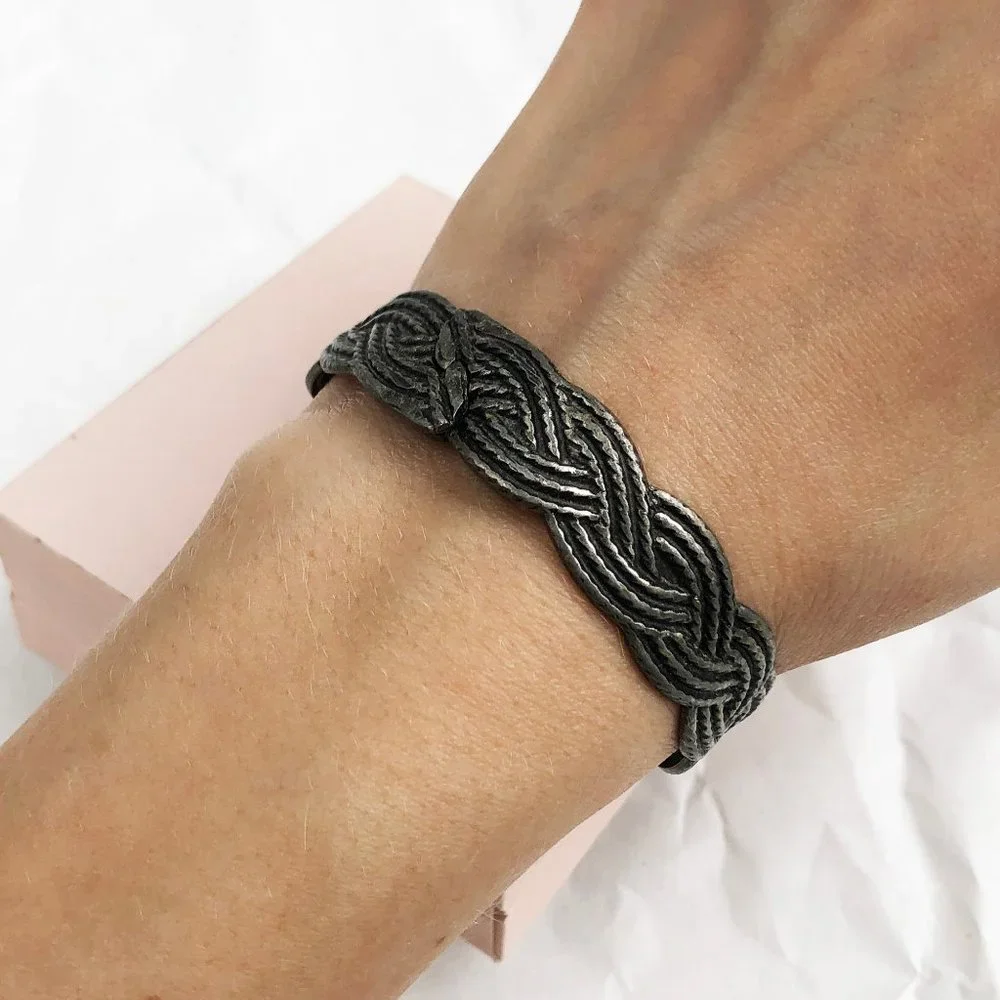 Wide metal rustic bangle, wicker bracelet bangle, stylish jewelry gift
